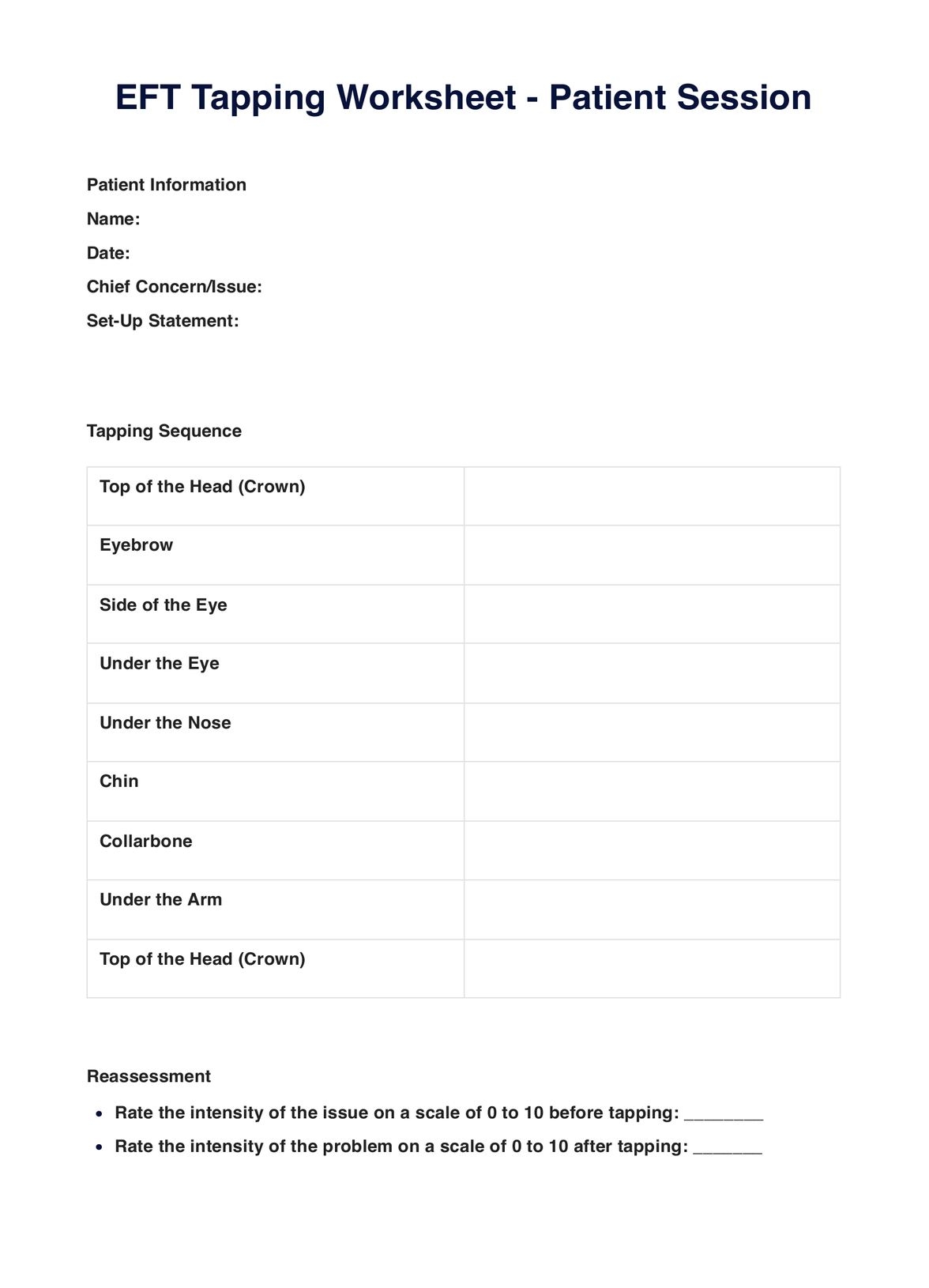 EFT Tapping Worksheet EFT Tapping Worksheet