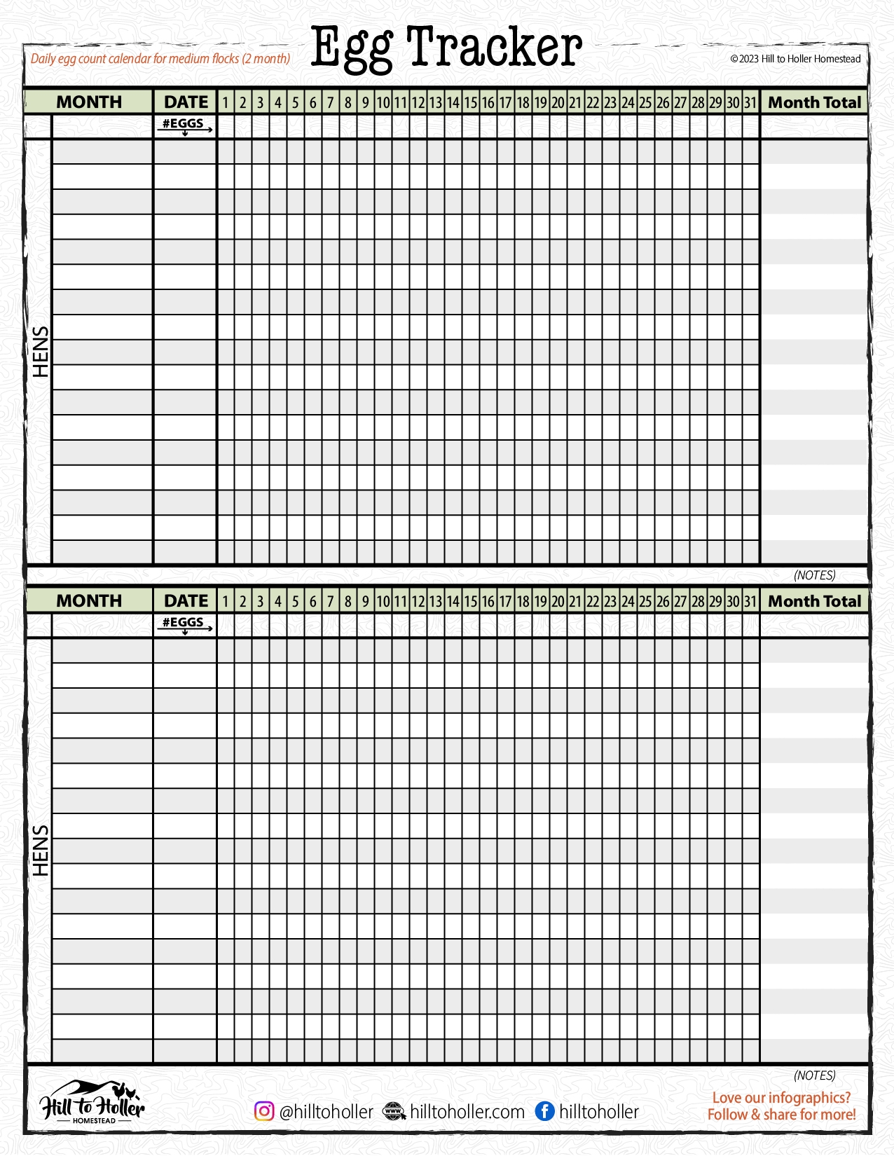 Egg Tracking Calendar Hill To Holler Homestead