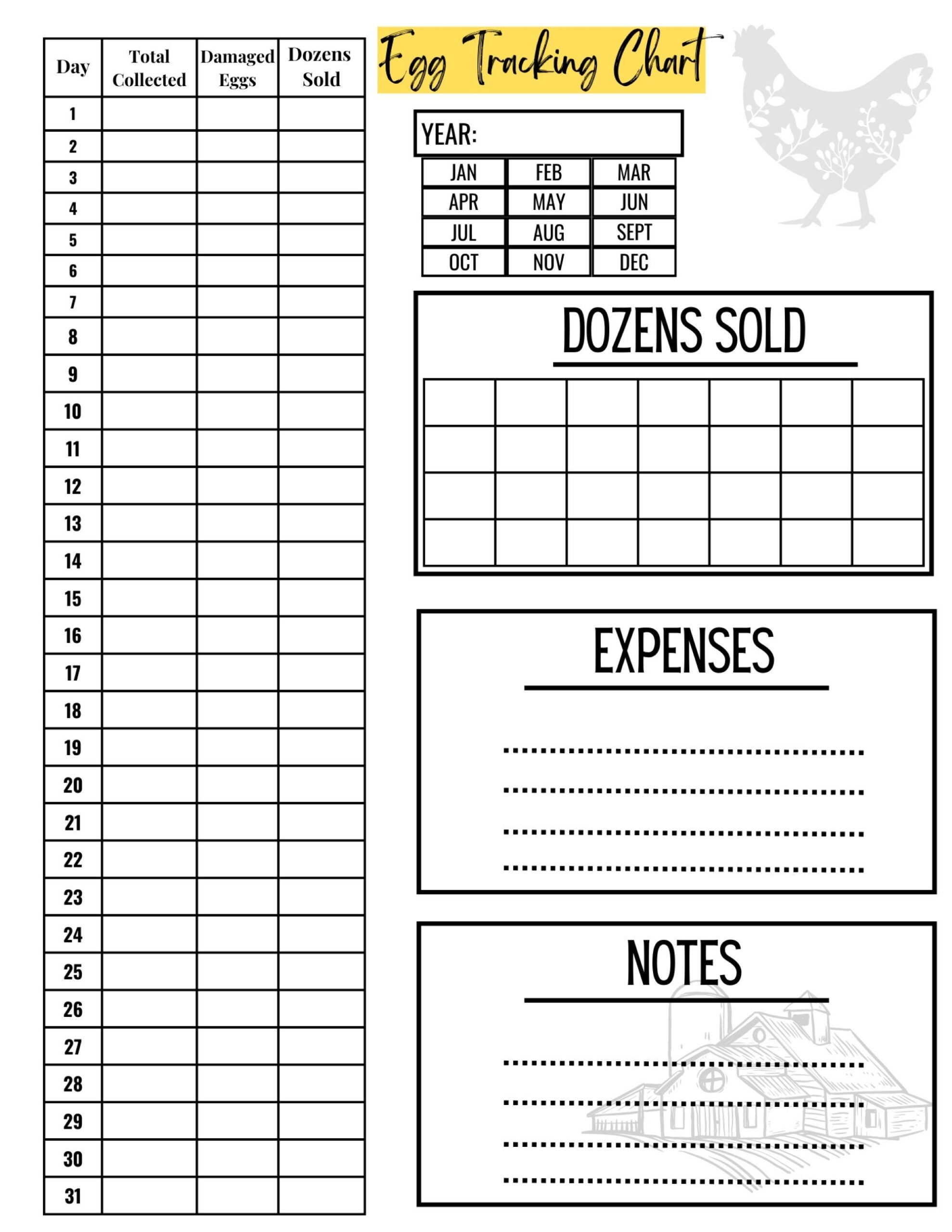Egg Tracking Chart Egg Laying Printable Chart Egg Tracker printable Egg Tracker Chart Etsy