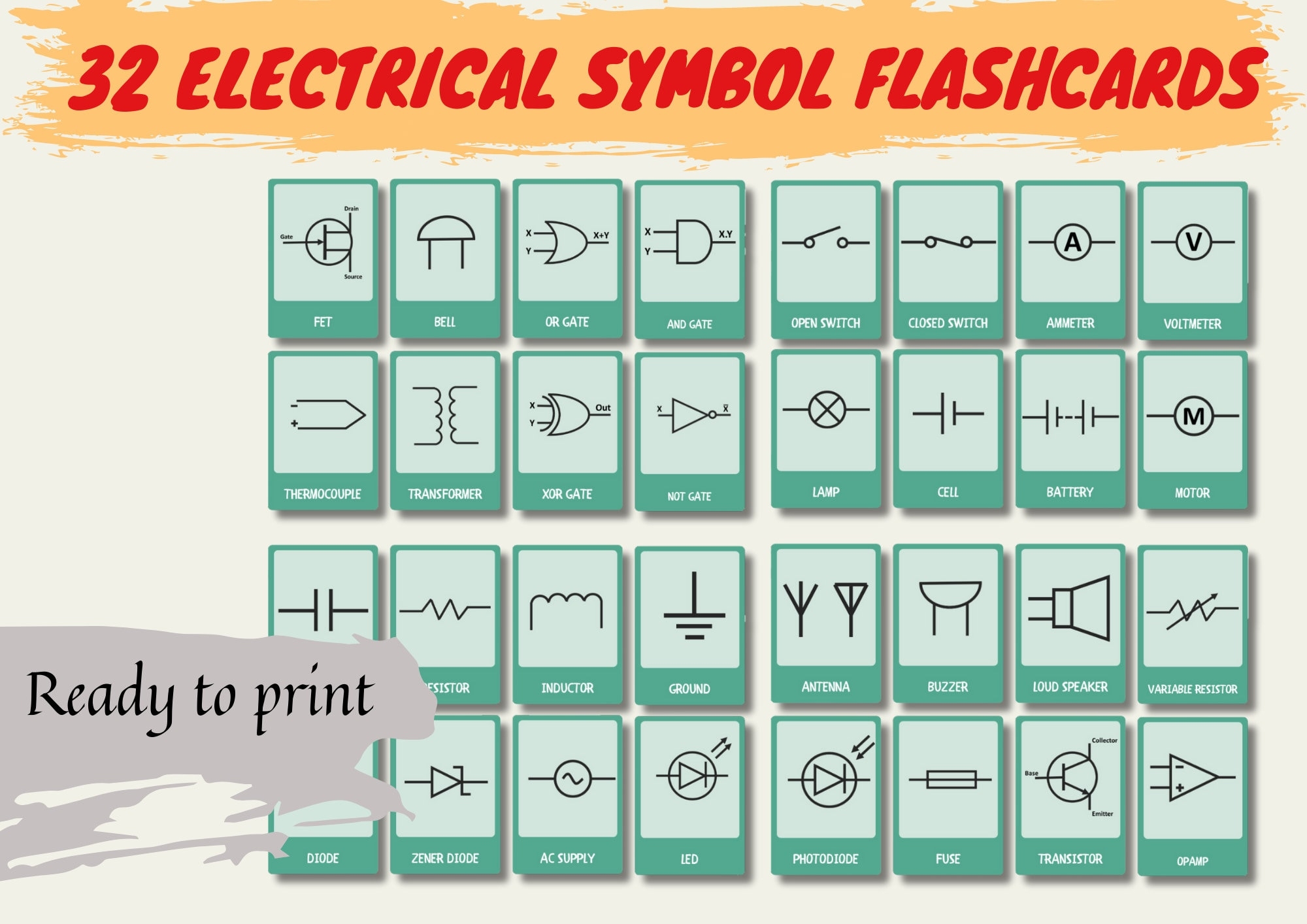 Electrical Electronic Symbol Flashcards Vocational Education instant Download Etsy