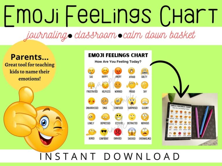Emoji Feelings Chart For Kids Printable Emotions Journal digital Download Etsy