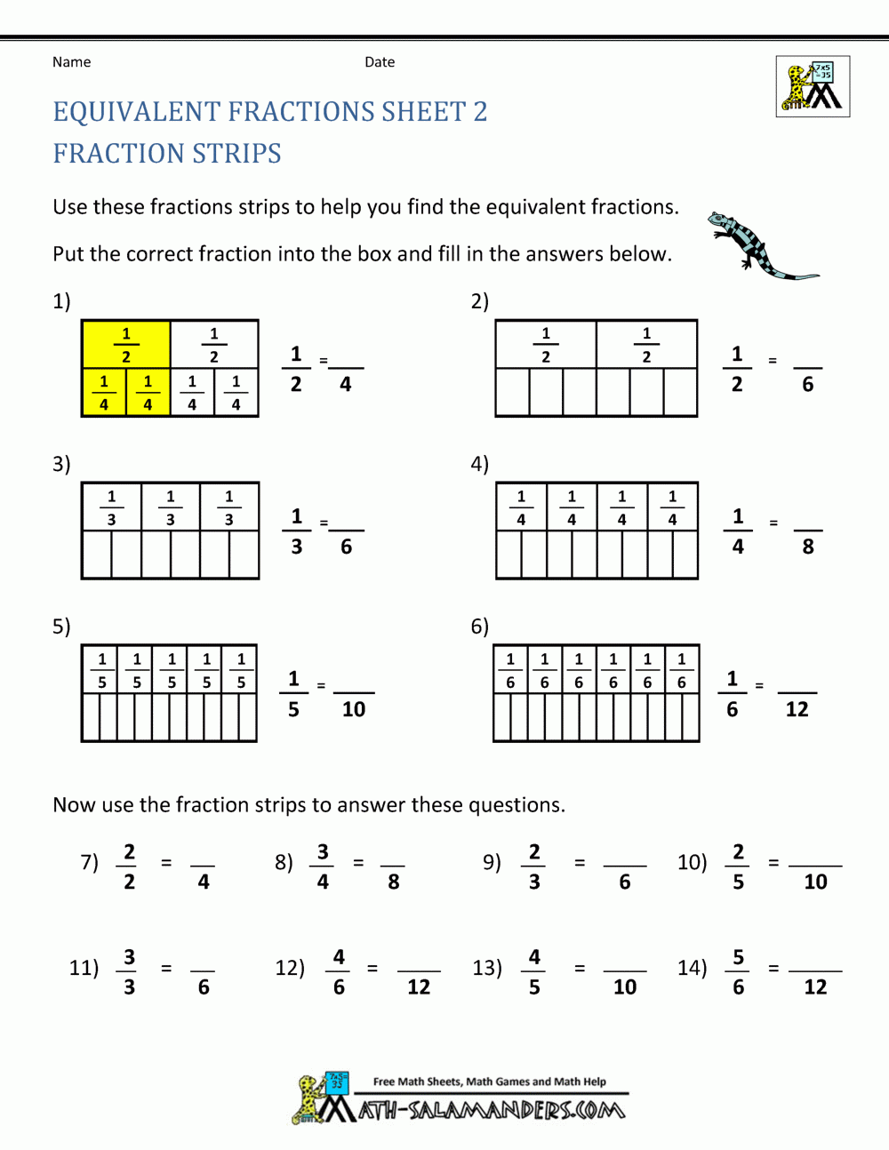 Printable Equivalent Fraction Chart