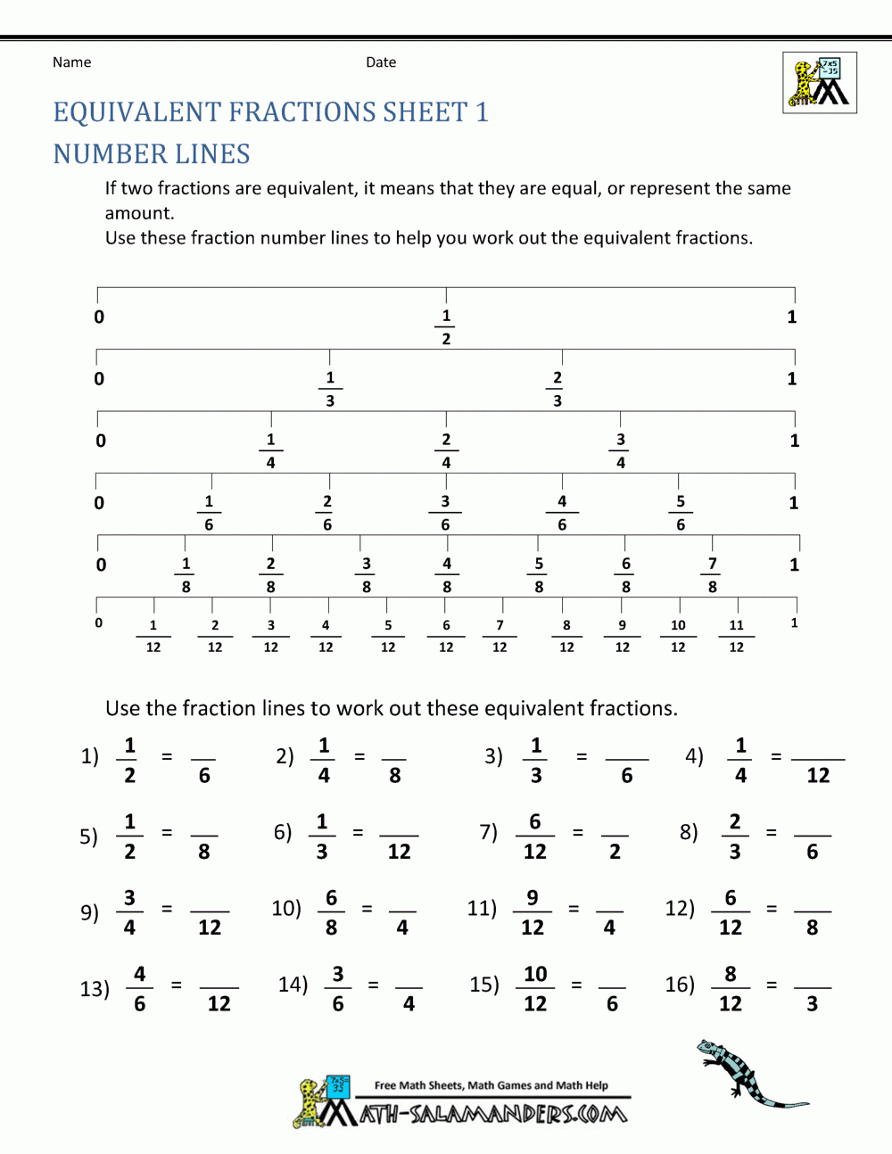 Equivalent Fractions Worksheet Equivalent Fractions Worksheet