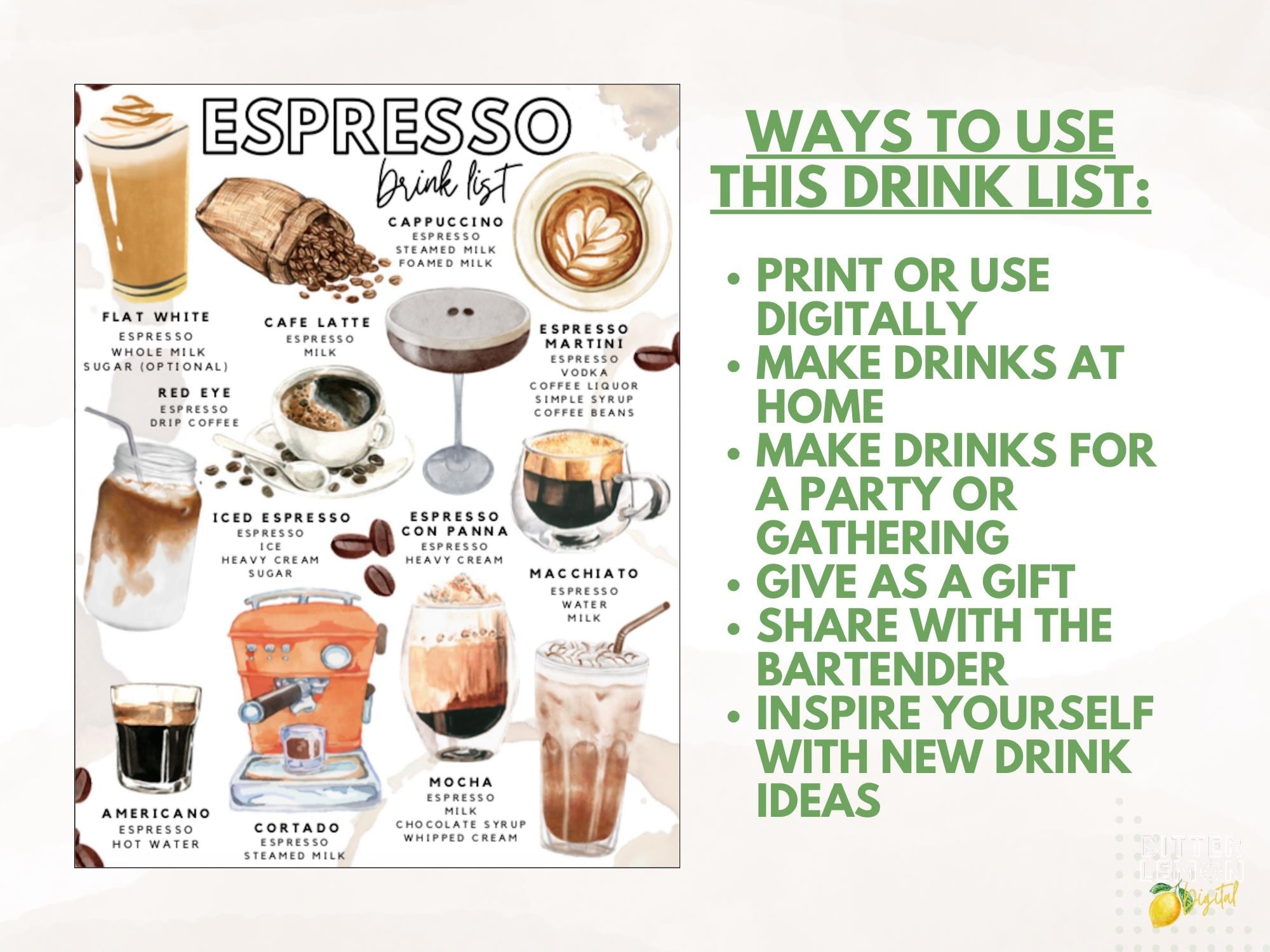 Free Printable Espresso Drink Chart