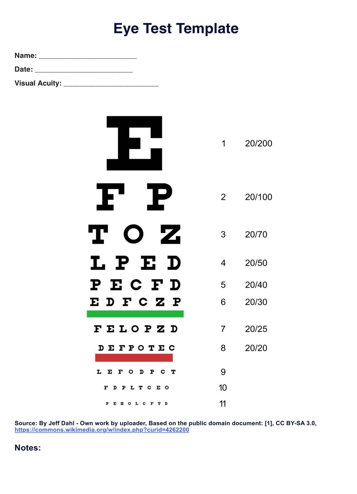 Eye Test Chart Template