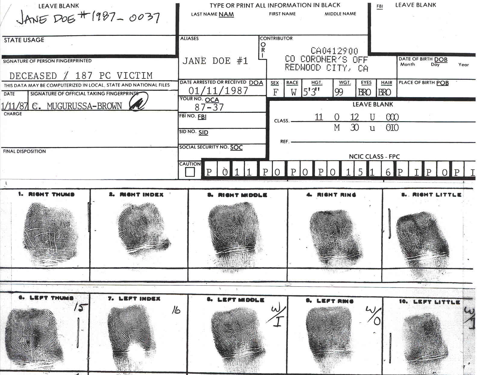 Printable Fingerprint Chart