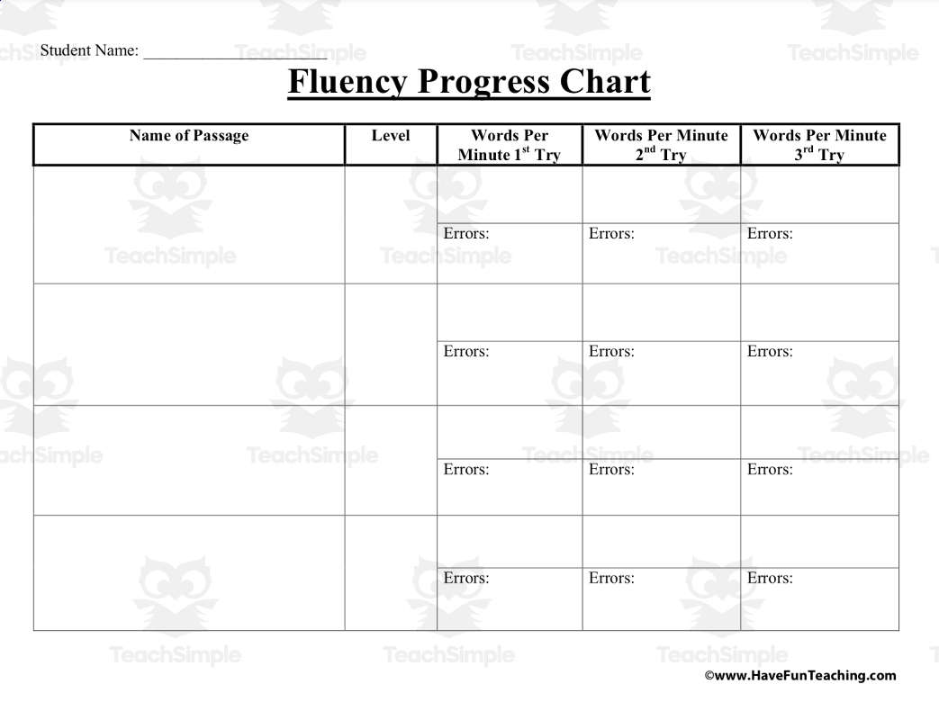 Fluency Progress Chart By Teach Simple