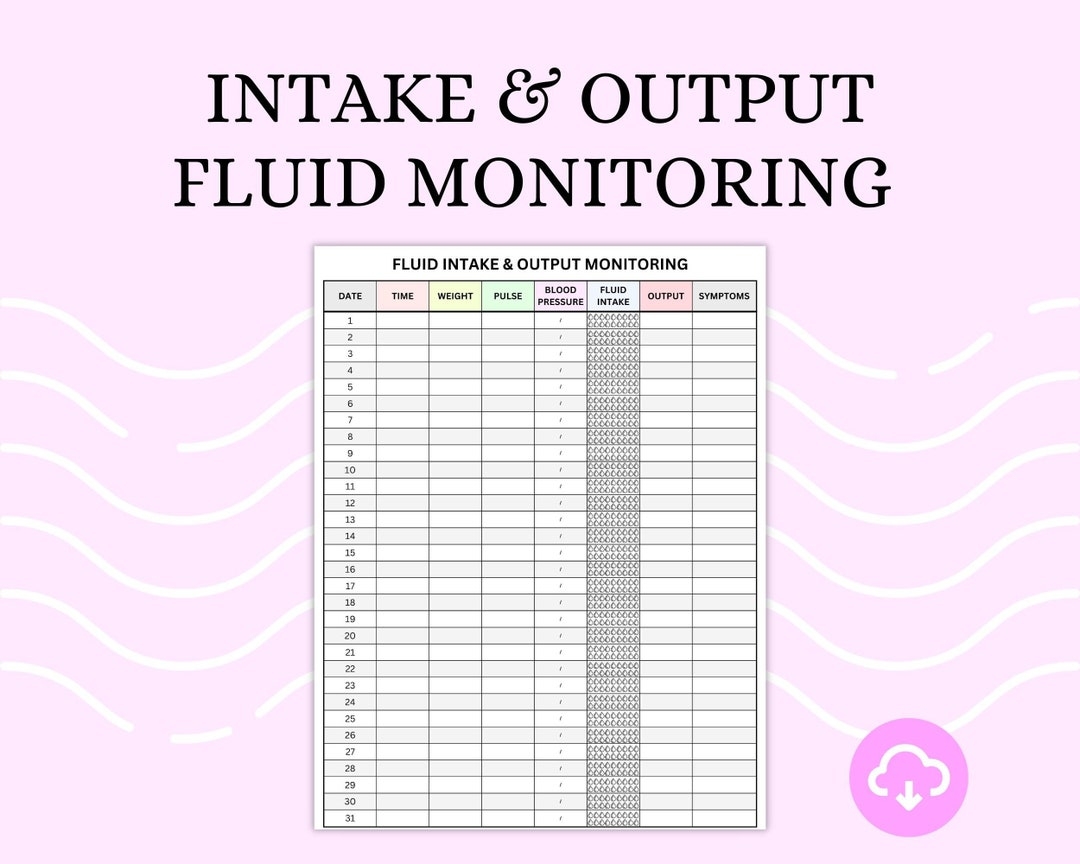 Fluid Intake And Output Monitoring Sheet Etsy UK