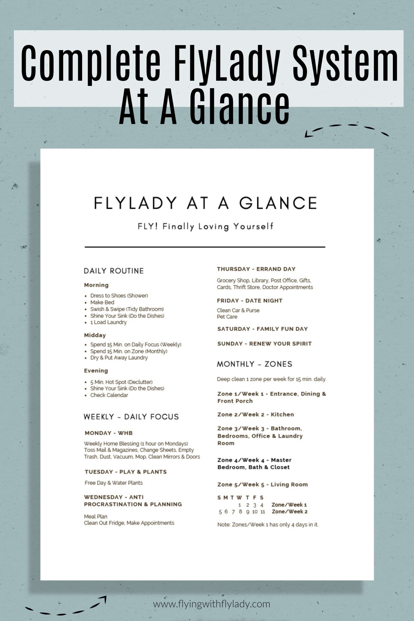 Flylady Control Journal Printable Cleaning Schedule editable PDF Etsy