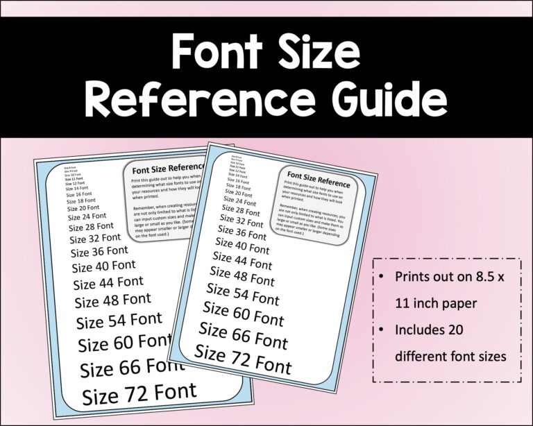 Font Size Reference Guide For Resources And Documents Etsy