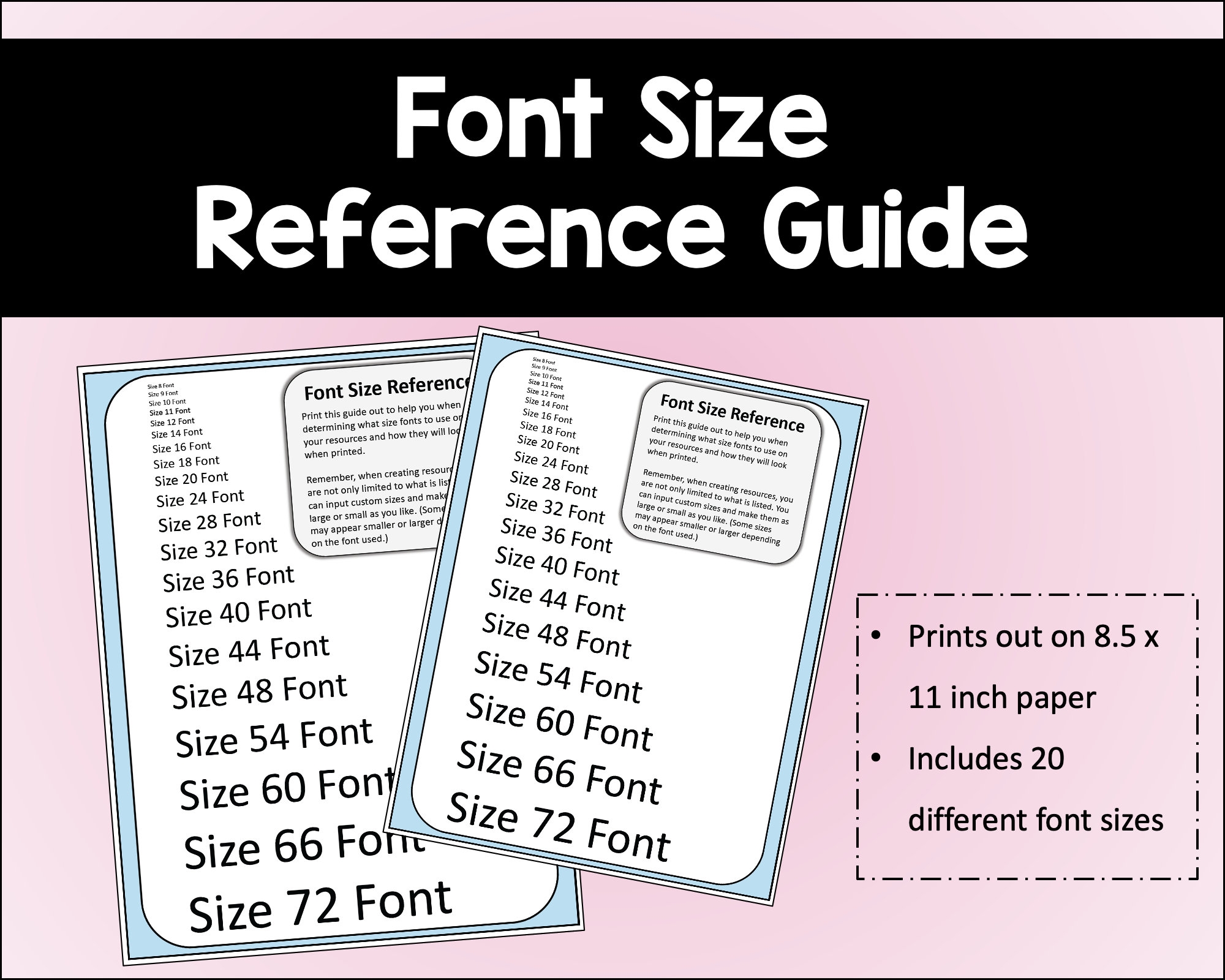 Font Size Reference Guide For Resources And Documents Etsy