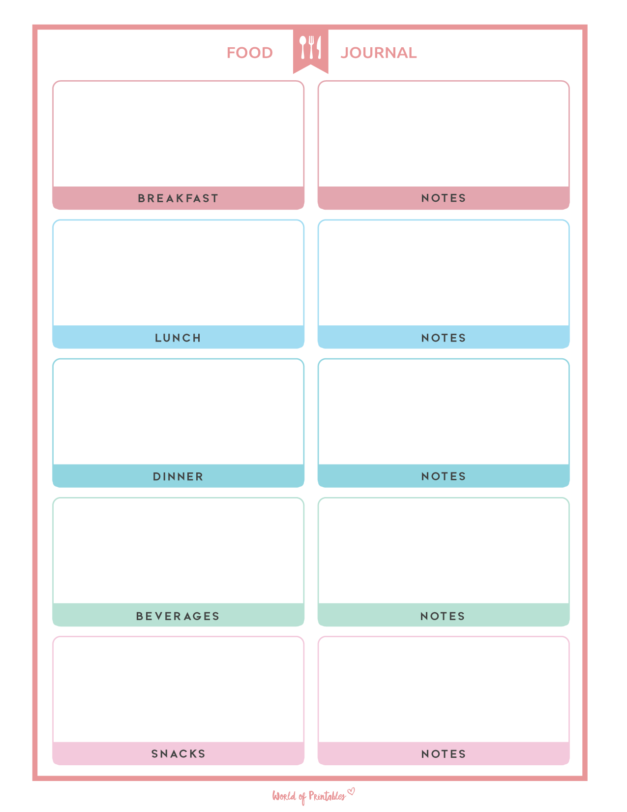Food Journal Printables World Of Printables