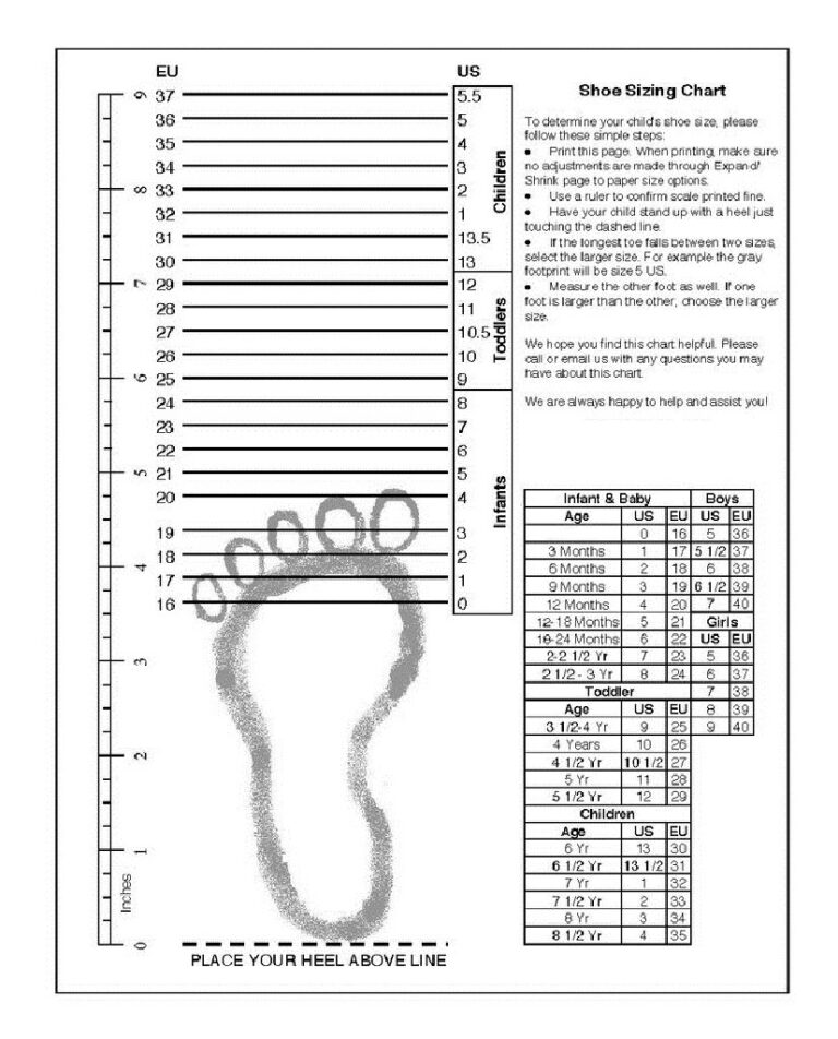 Foot Measure Free Printable Shoe Size Chart Chart Foot Measurement Tool Printable Chart For Kids 20