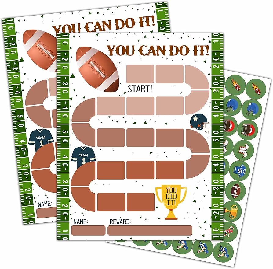 Football Theme Reward Chart 20 Kids Behavior Charts With 432 Round Stickers Sticker Incentive Responsibility Chart For Teens Kids Toddler Homework Assignments Attendance B18 Amazon sg Office Products