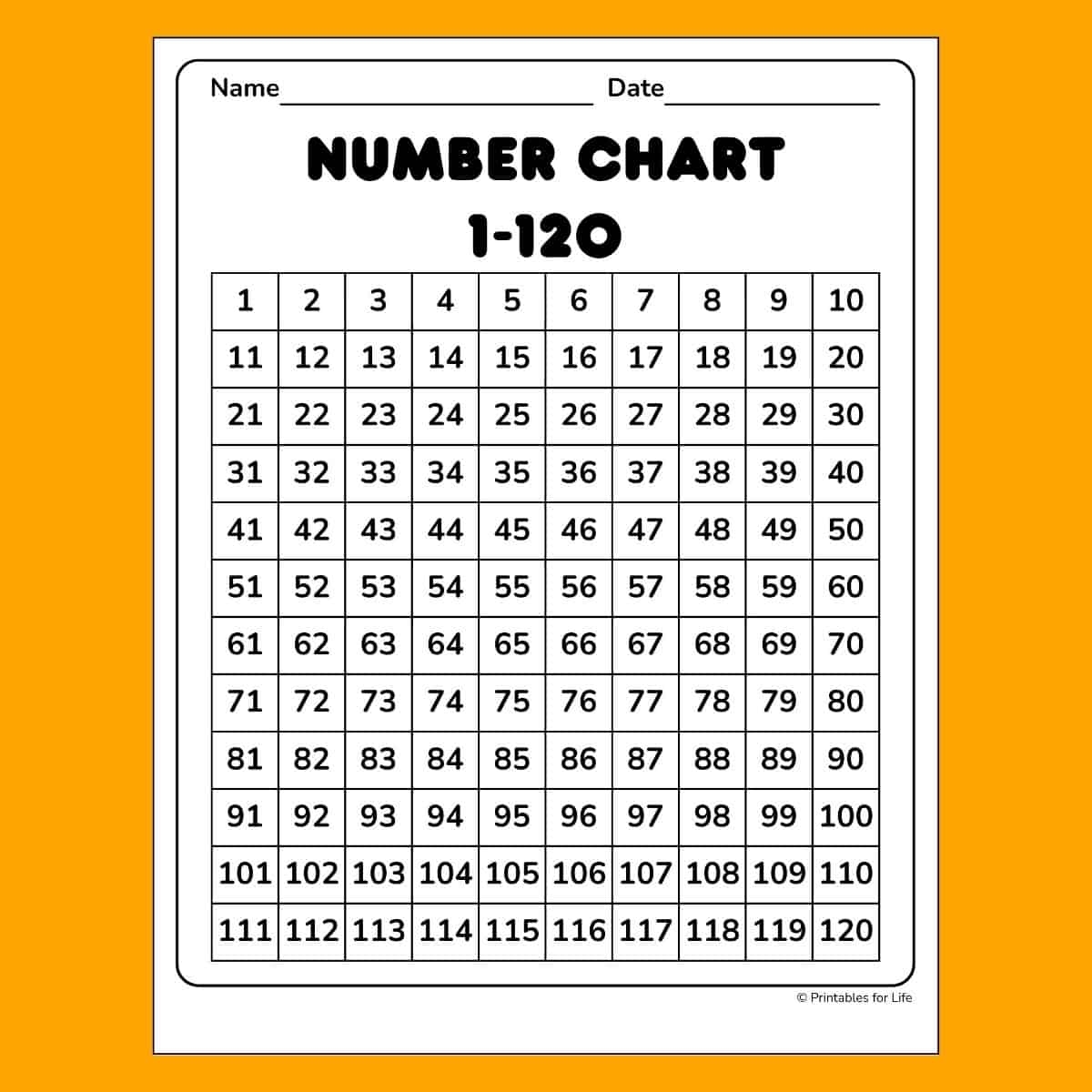 Number Chart 1-10 Printable