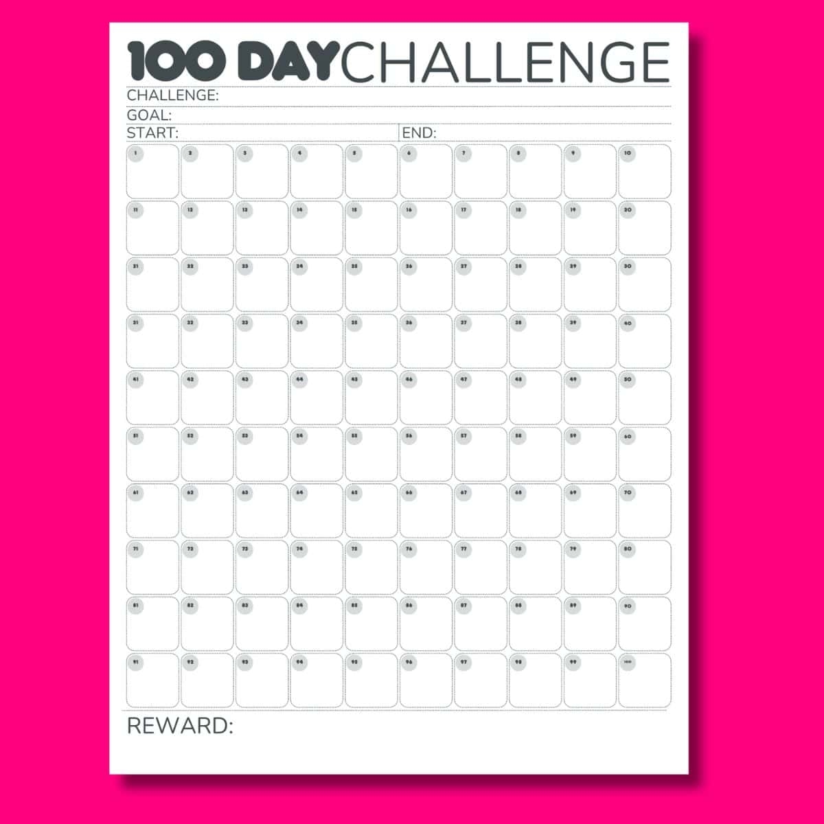 100 Days Challenge Chart Printable