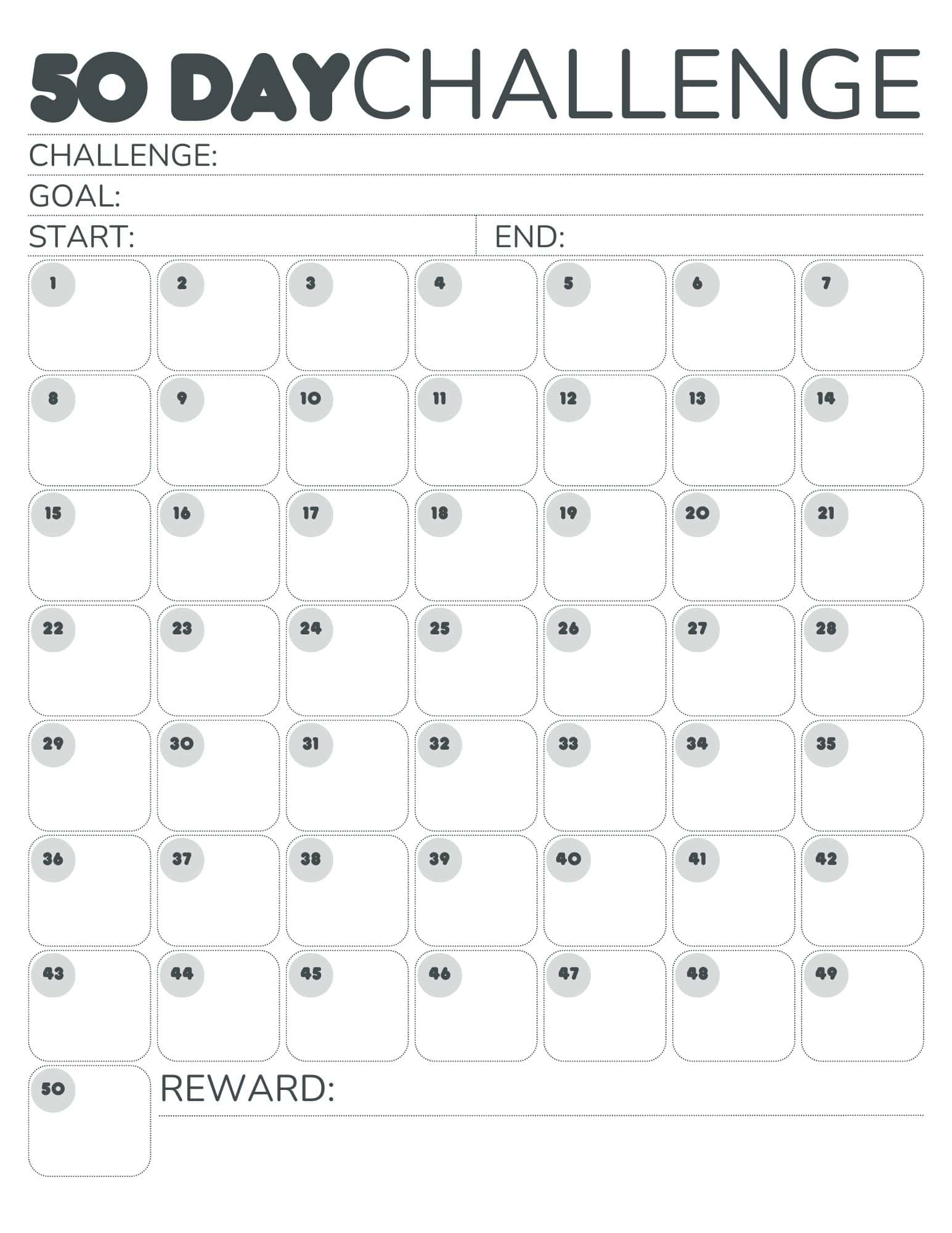 Free 50 Day Challenge Calendar Printable Free 50 Day Challenge Calendar Printable