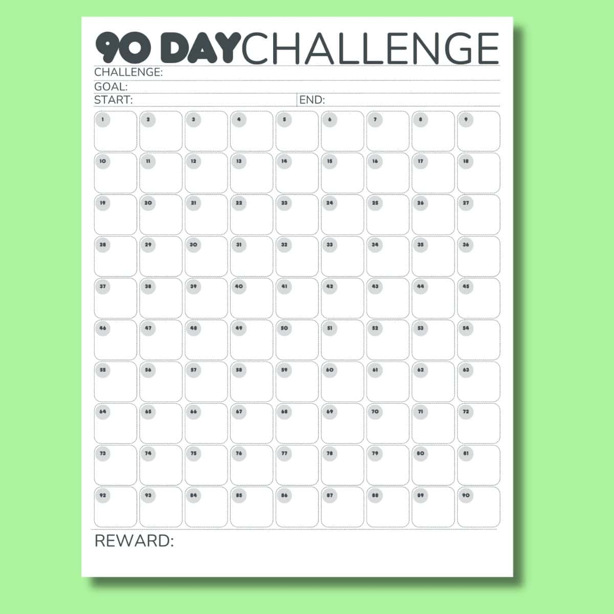 Free 90 Day Challenge Calendar