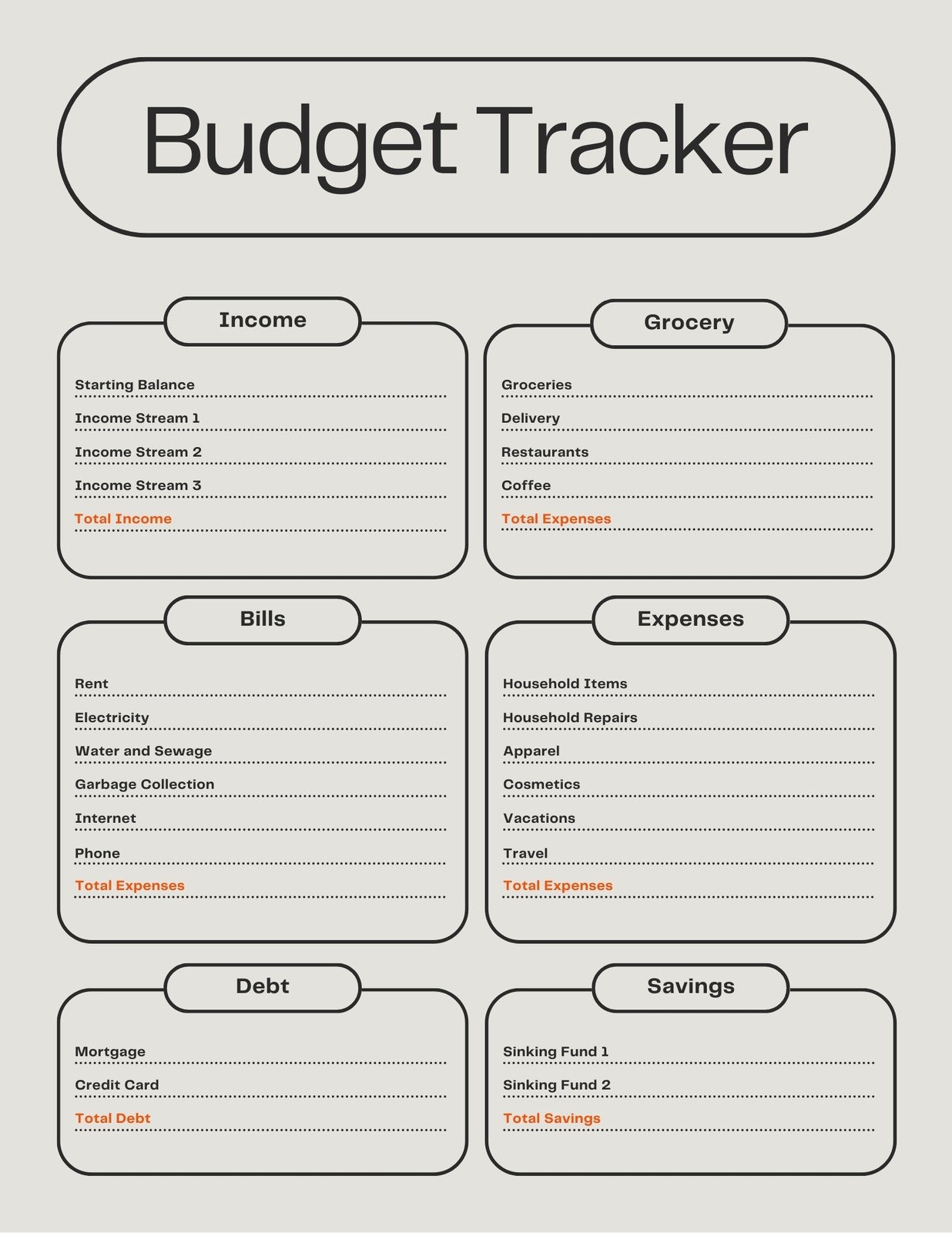 Budgeting Charts Free Printable