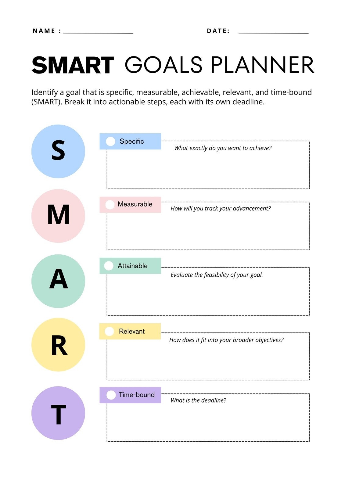 Free Printable Goal Chart