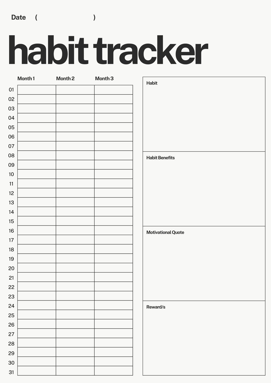 Habit Tracker Chart Printable