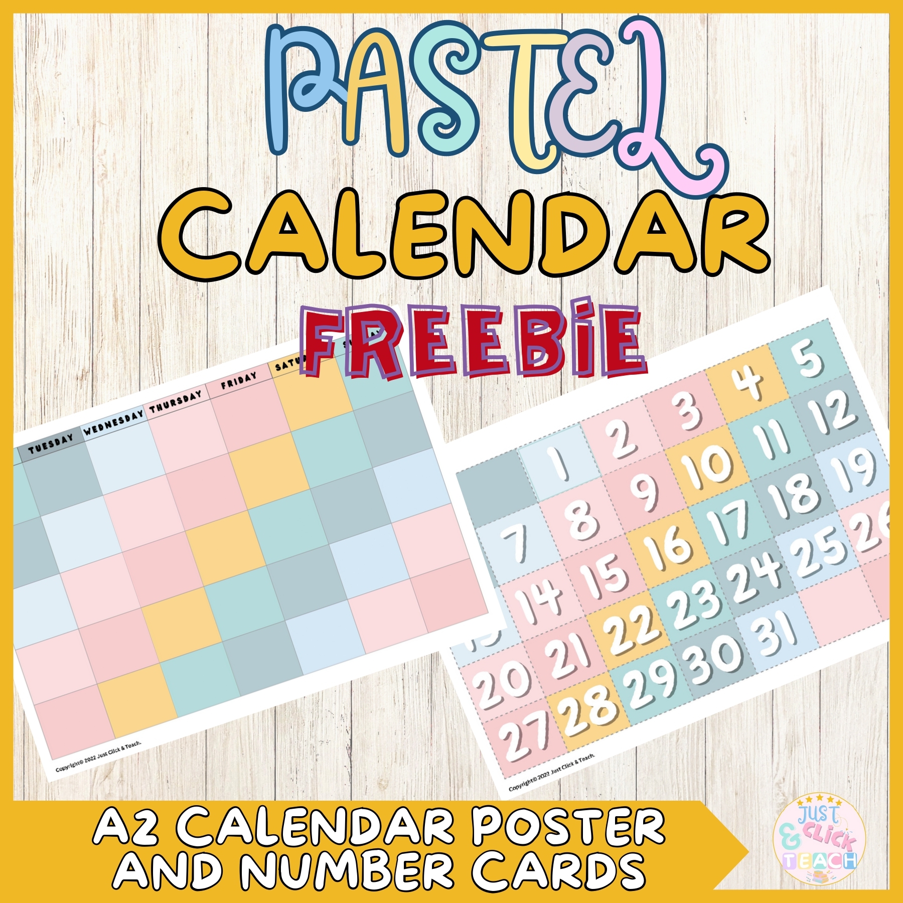 Free Calendar Poster And Numbers Cards Pocket Chart Pastel Colors Made By Teachers