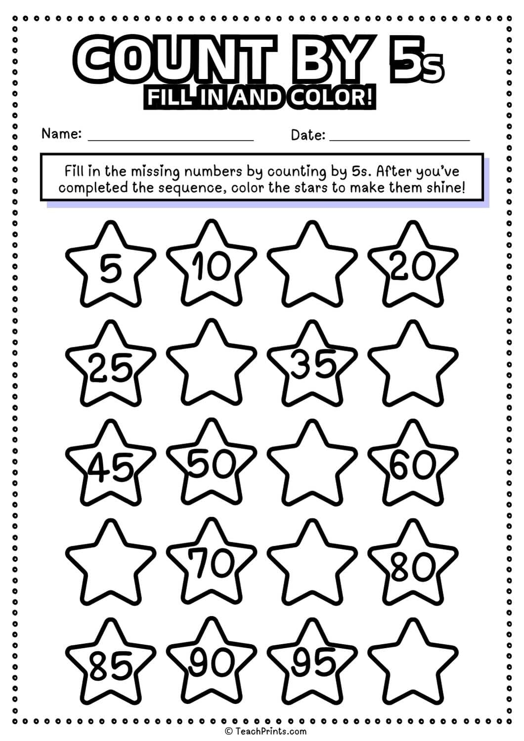 Free Count By 5s Worksheets Teach Prints