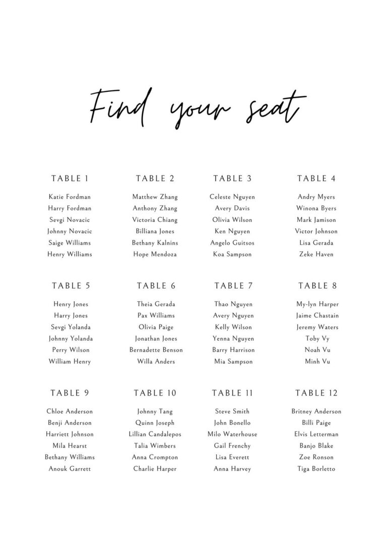 Free Custom Printable Wedding Seating Chart Templates Canva