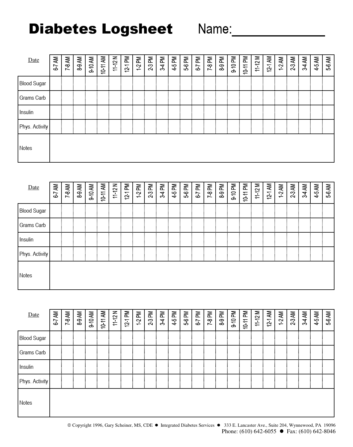 Free Diabetes Log Sheets In PDF And Word Formats