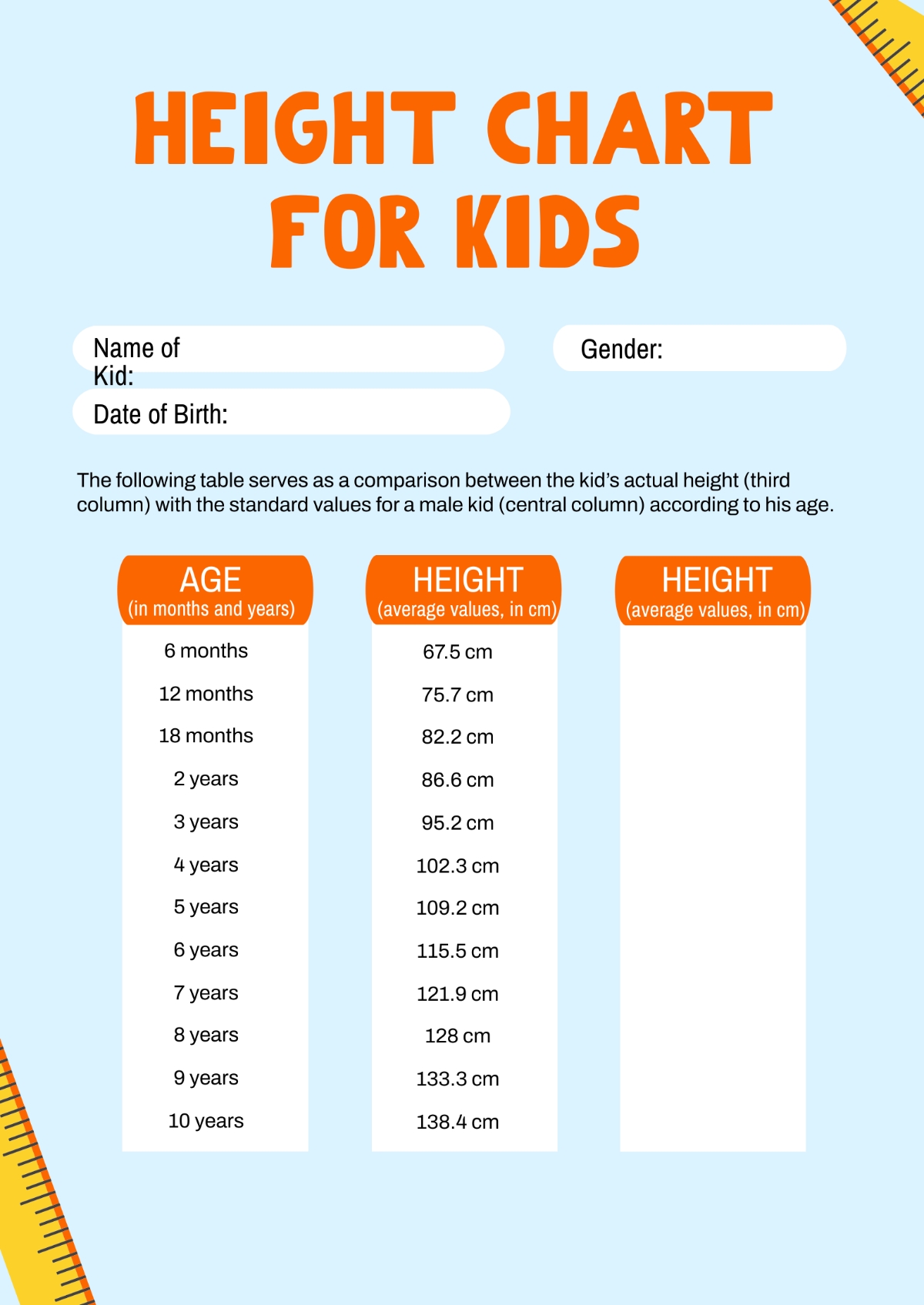 Free Height Chart Templates Editable And Printable