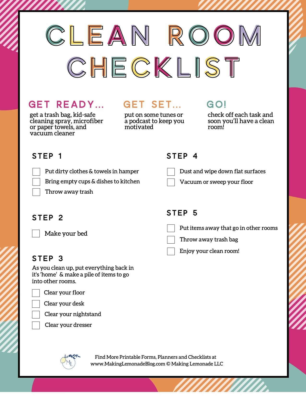 Free Kids Printable Cleaning Checklist For Bedrooms Making Lemonade