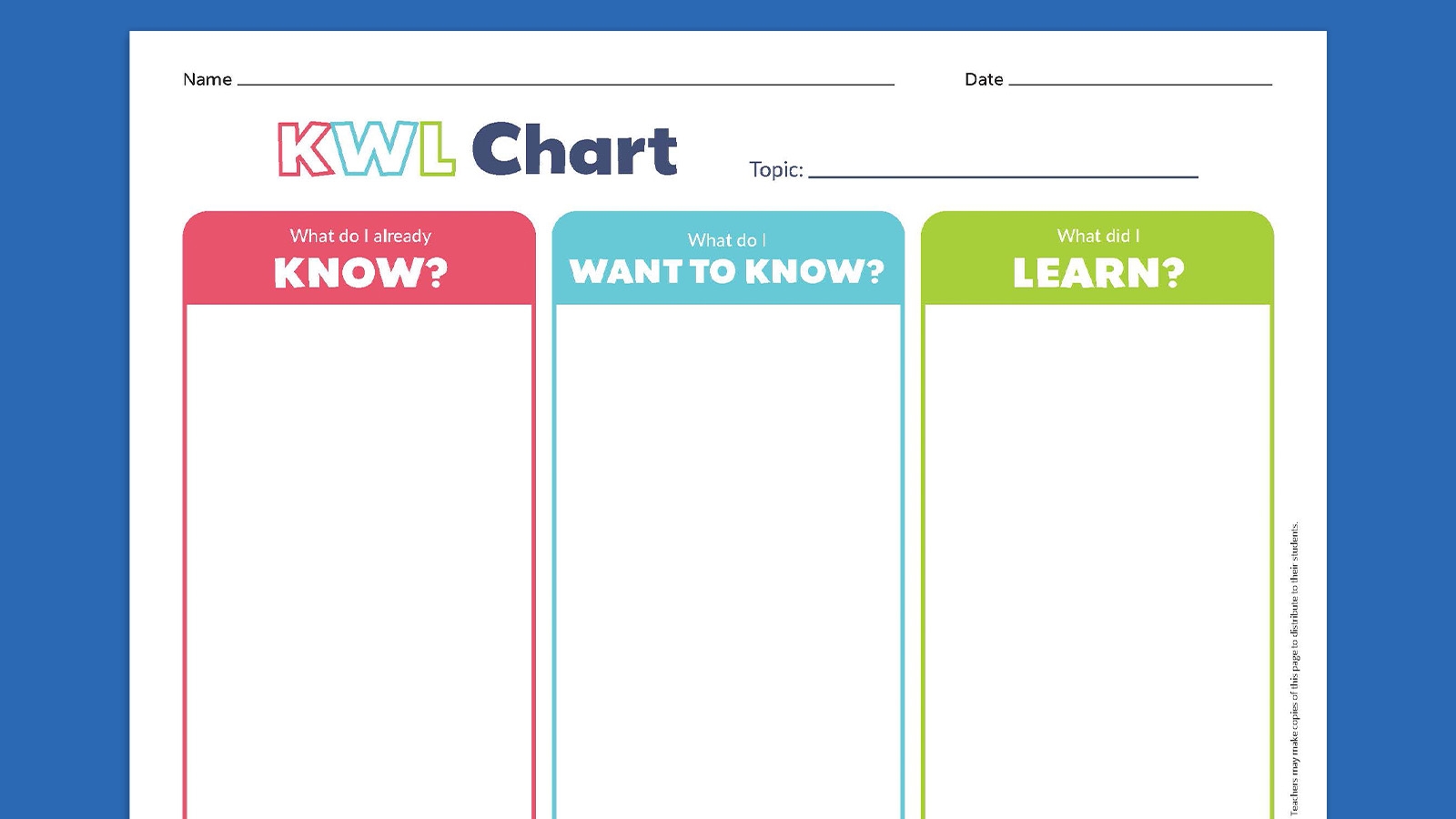 Free KWL Chart Printable Bundle Includes KWLQ And KWHLAQ Free KWL Chart Printable Bundle Includes KWLQ And KWHLAQ