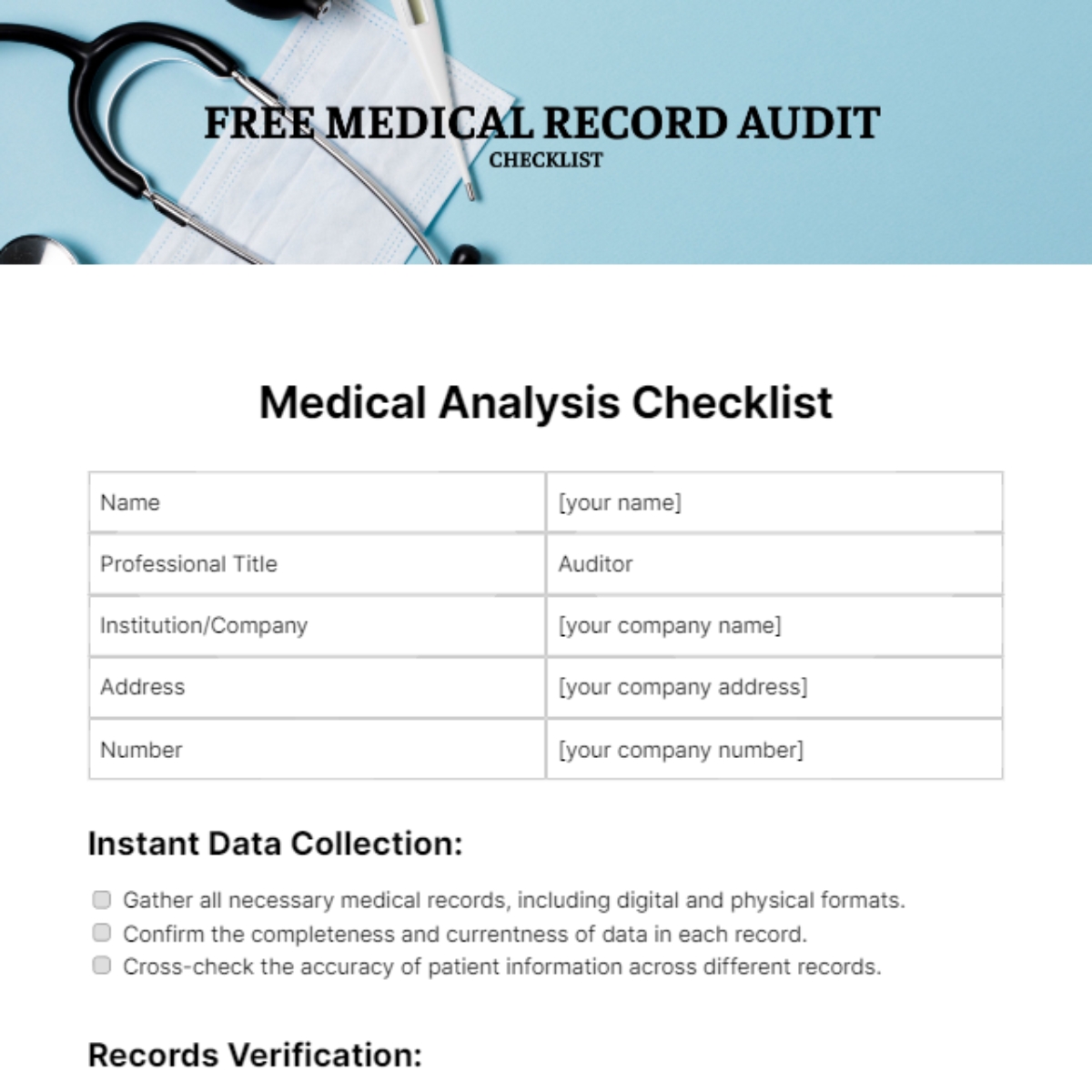 Printable Medical Chart Audit Tool Template