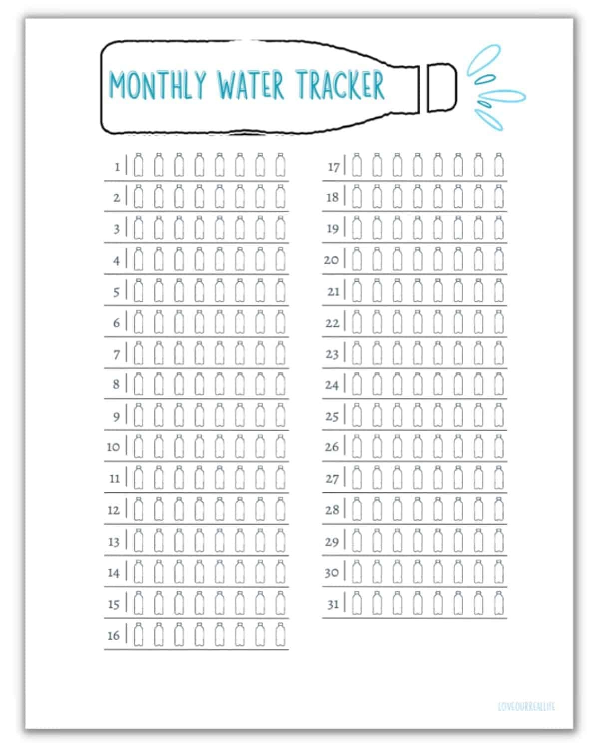Free Monthly Water Tracker Printable Meet Your Hydration Goals Love Our Real Life