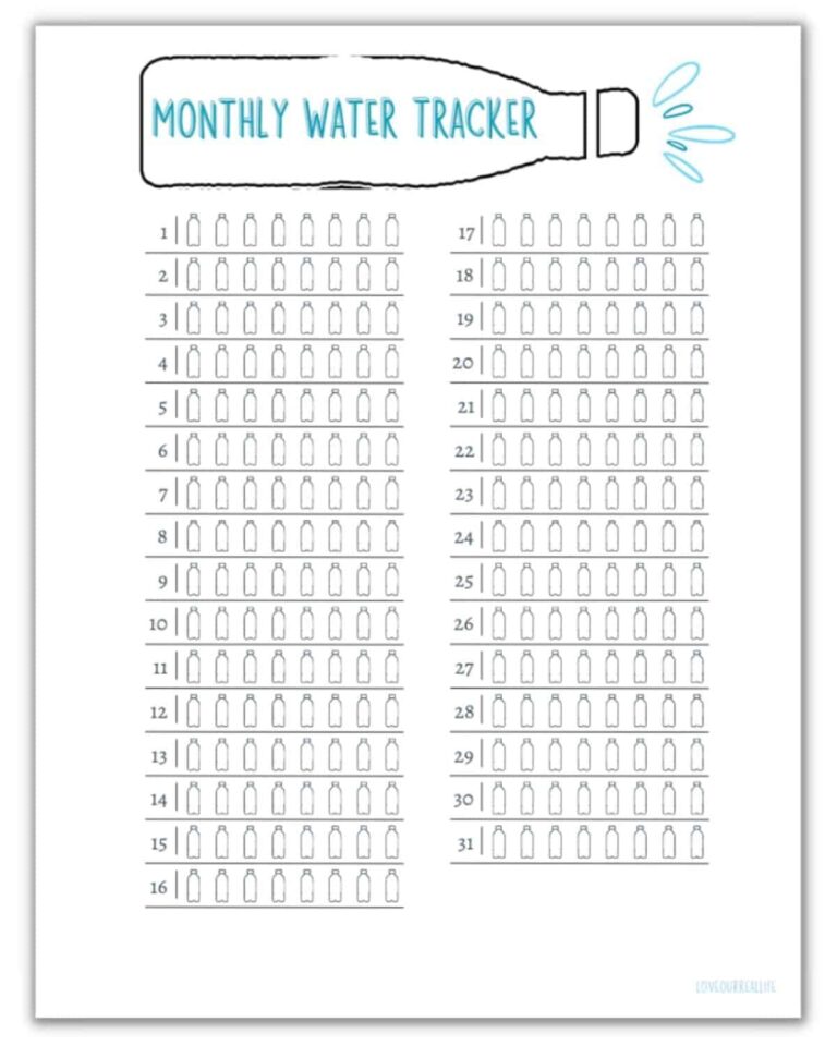 Free Monthly Water Tracker Printable Meet Your Hydration Goals Love Our Real Life