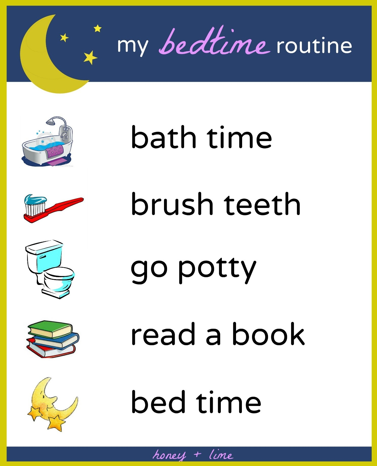 Free Printable Bedtime Routine Chart For Kids Honey Lime Free Printable Bedtime Routine Chart For Kids Honey Lime