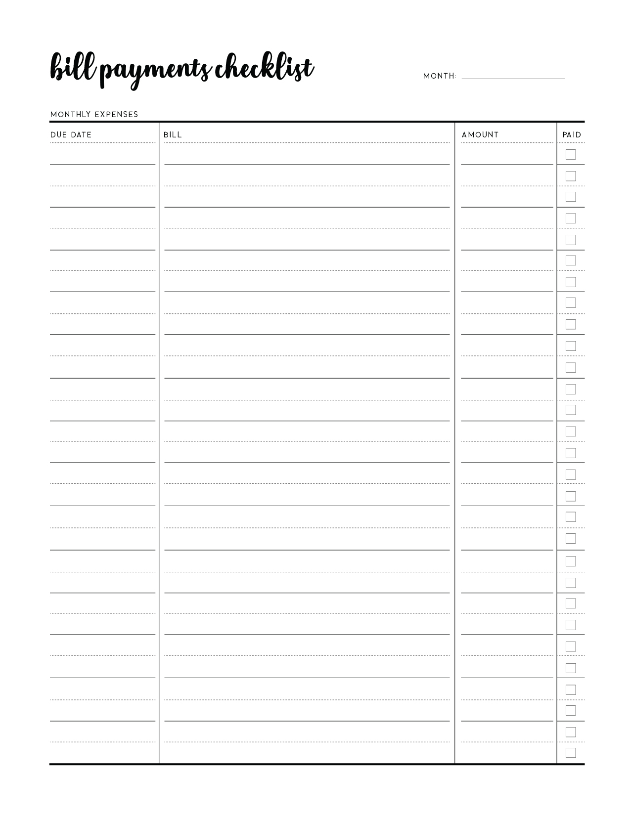Free Printable Bill Pay Checklist World Of Printables Free Printable Bill Pay Checklist World Of Printables