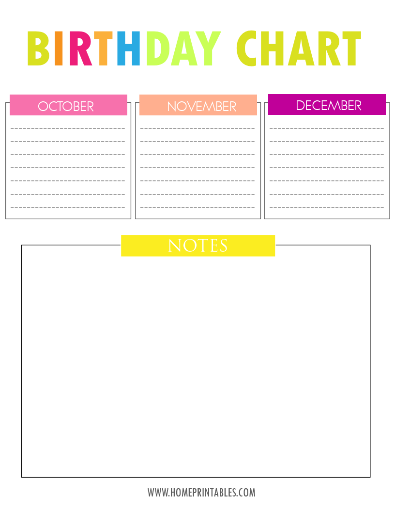Free Printable Birthday Chart Home Printables Free Printable Birthday Chart Home Printables