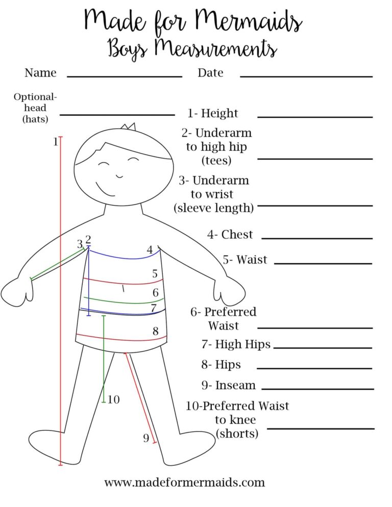 FREE Printable Blank Measurement Chart For Adults Youth