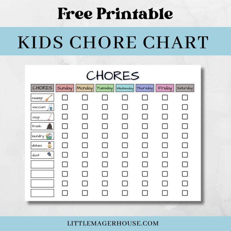 Free Printable Chore Chart For Kids With Pictures Little Mager House