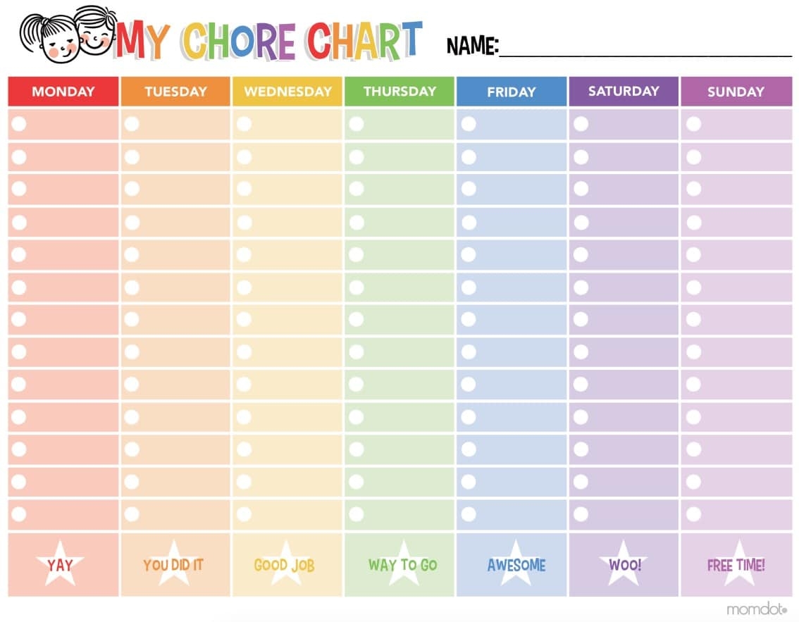 Free Printable Chore Chart Momdot Free Printable Chore Chart Momdot