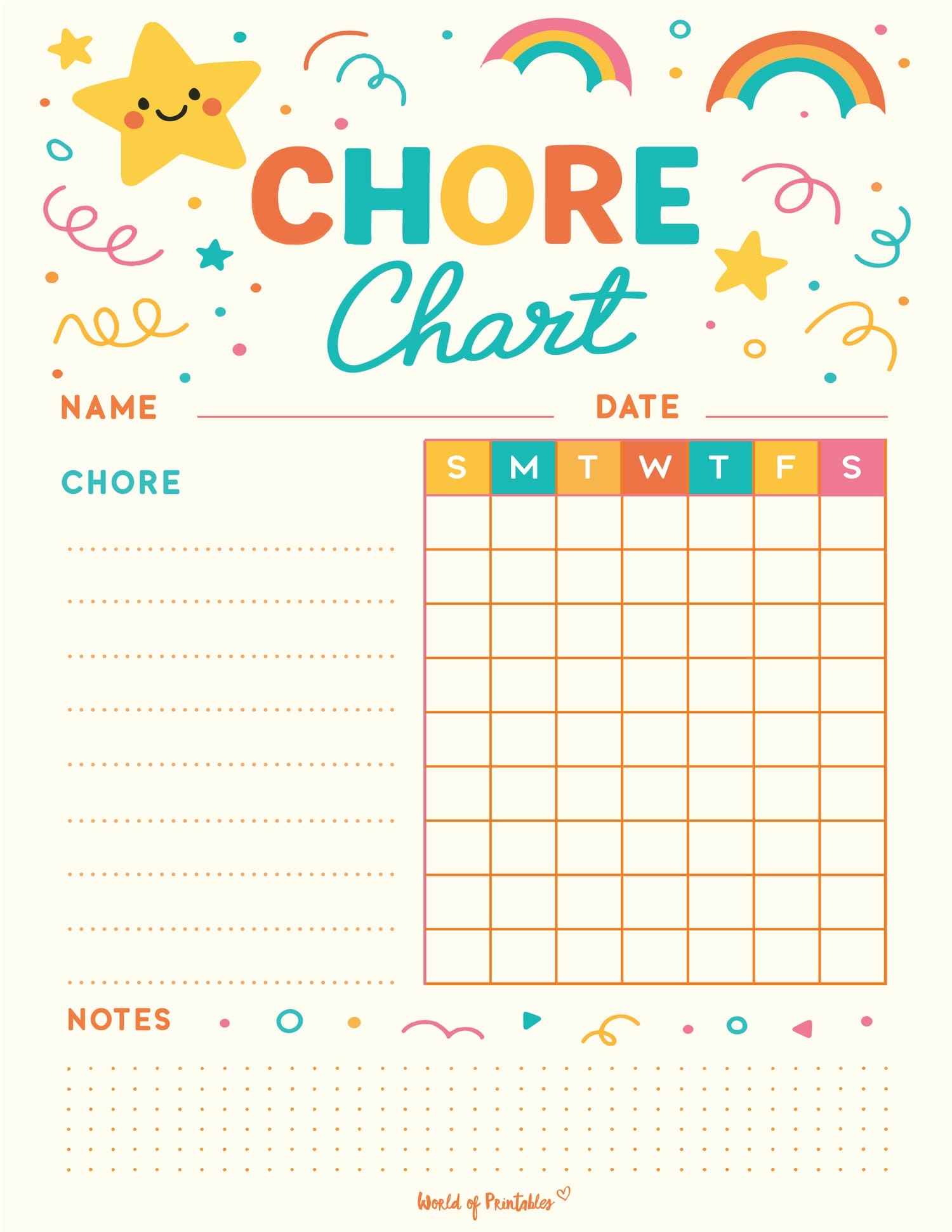 Chore Chart Blank Printable