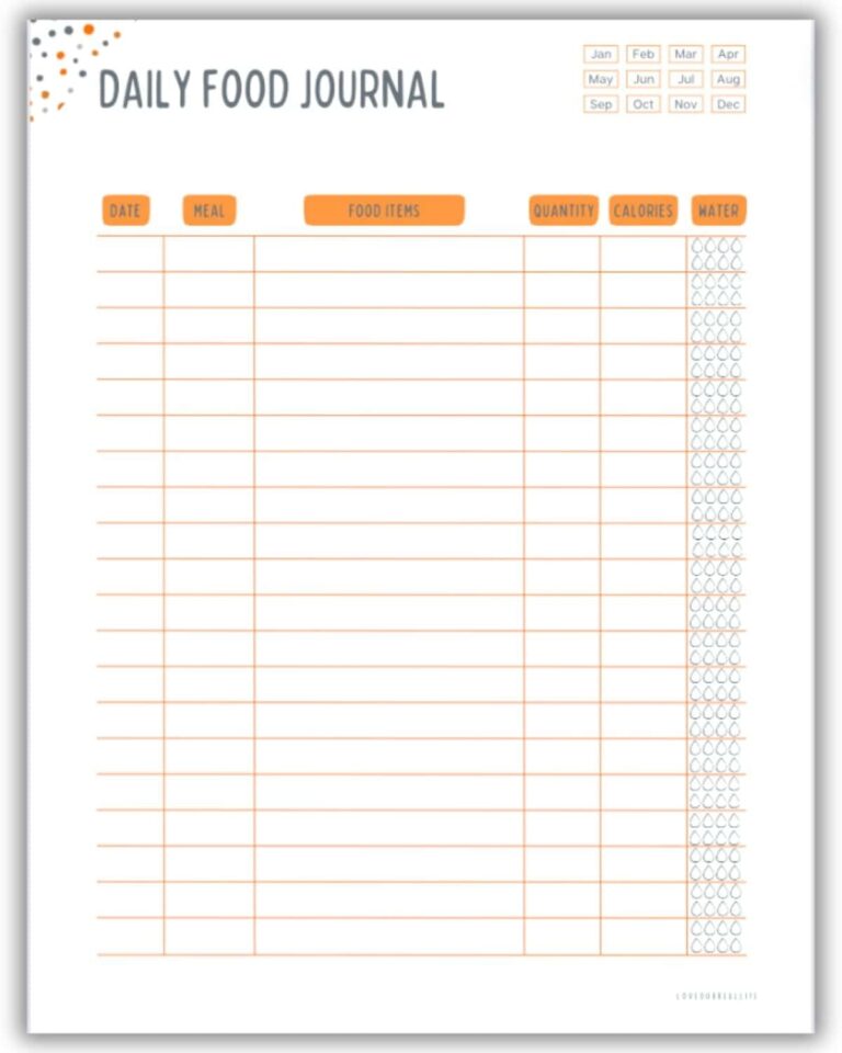 FREE Printable Food Journal Diary PDF Template Tracker Love Our Real Life