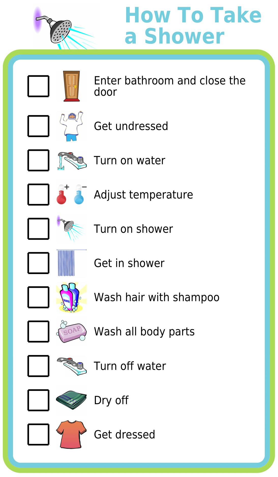 Free Printable How To Take A Shower With Pictures For Kids Free Printable How To Take A Shower With Pictures For Kids