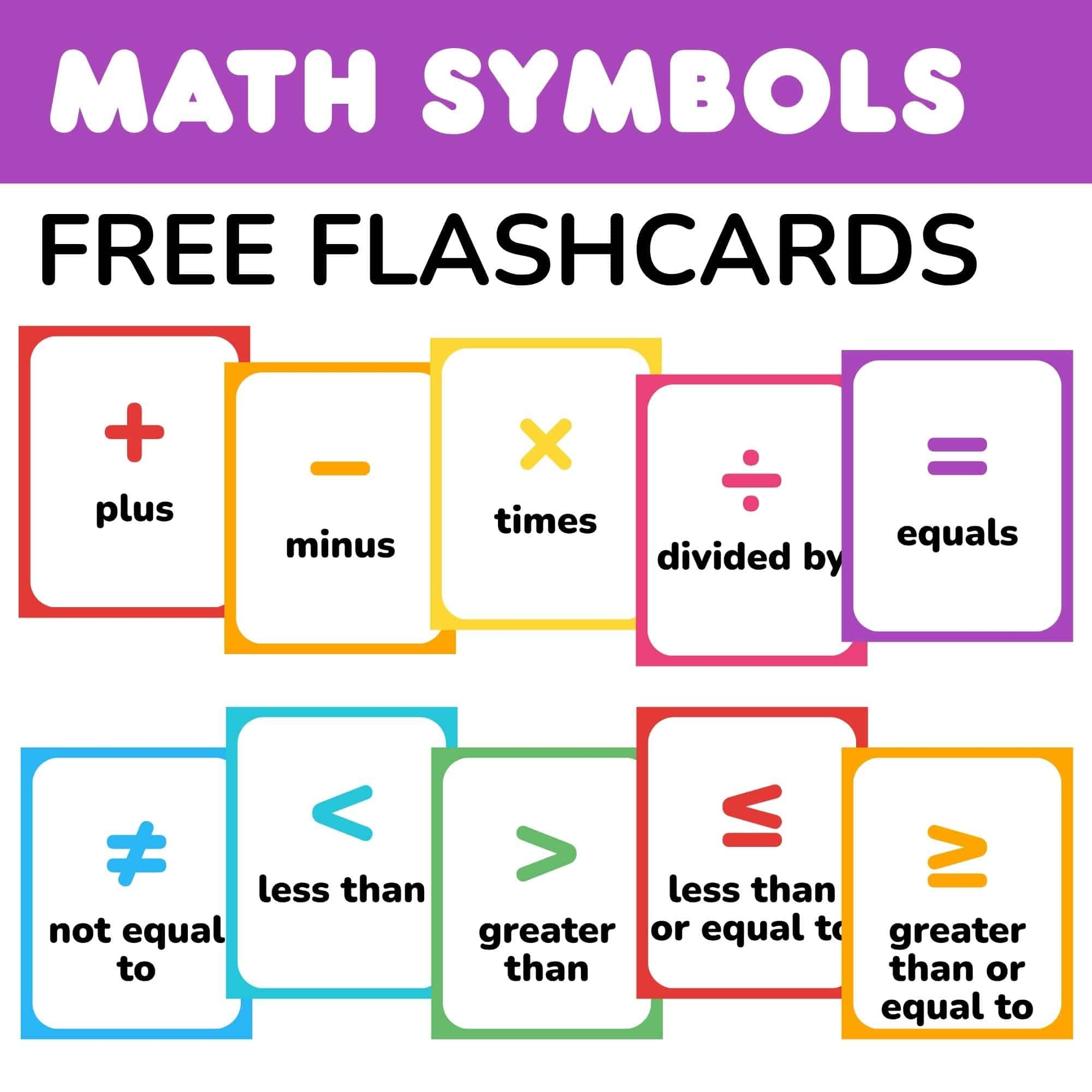 Free Printable Math Symbols Flashcards For Kids Free Printable Math Symbols Flashcards For Kids