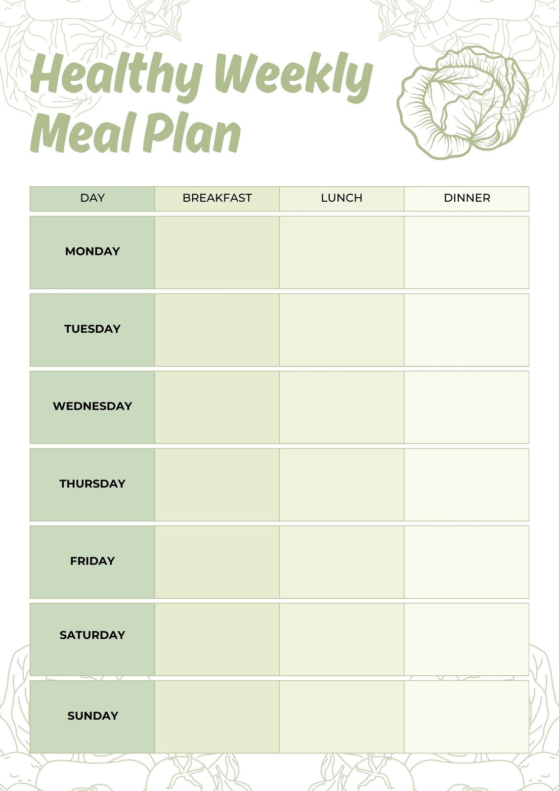 Meal Planning Chart Printable