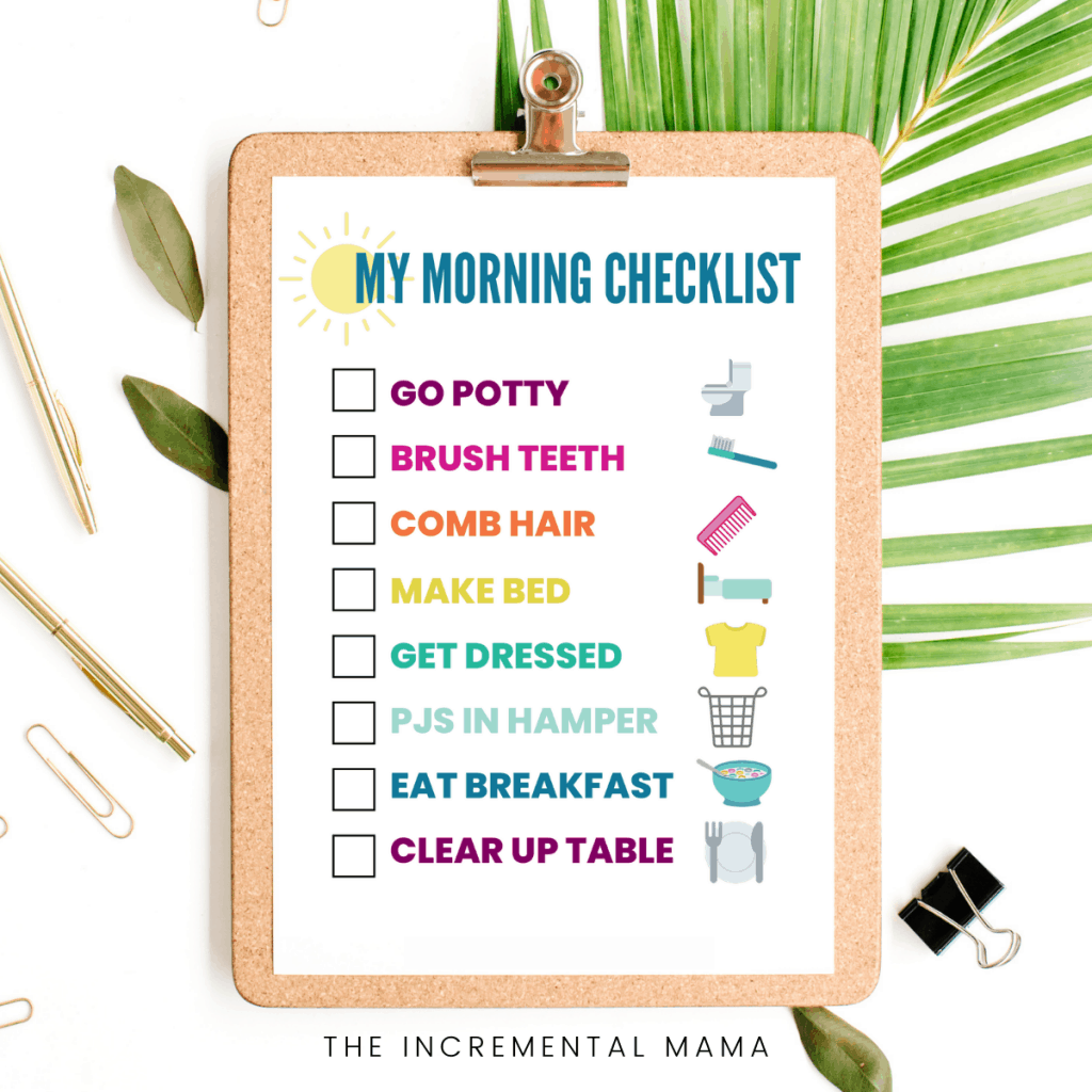 Free Printable Morning Routine Chart For Toddlers with Pictures 