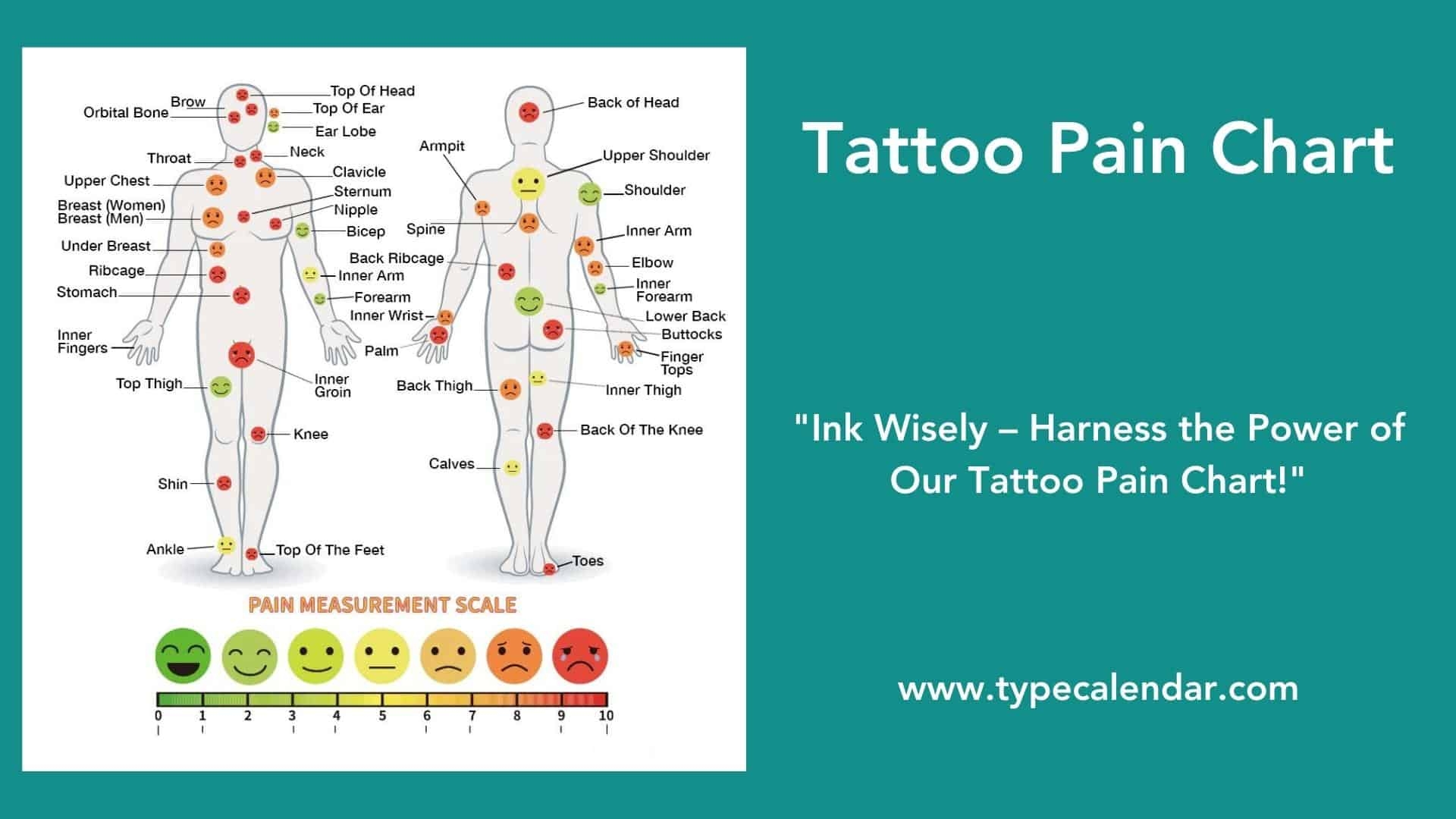 Free Printable Tattoo Pain Charts 1 10 For Female Men Chest Leg Ear Wrist
