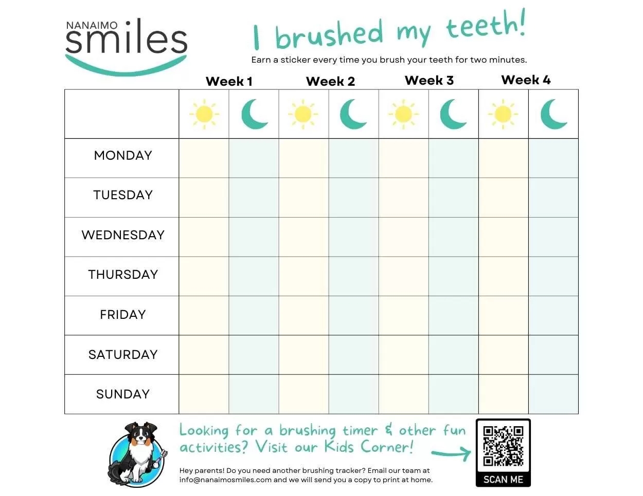 FREE Printable Teeth Brushing Chart For Kids Nanaimo Smiles Dentist