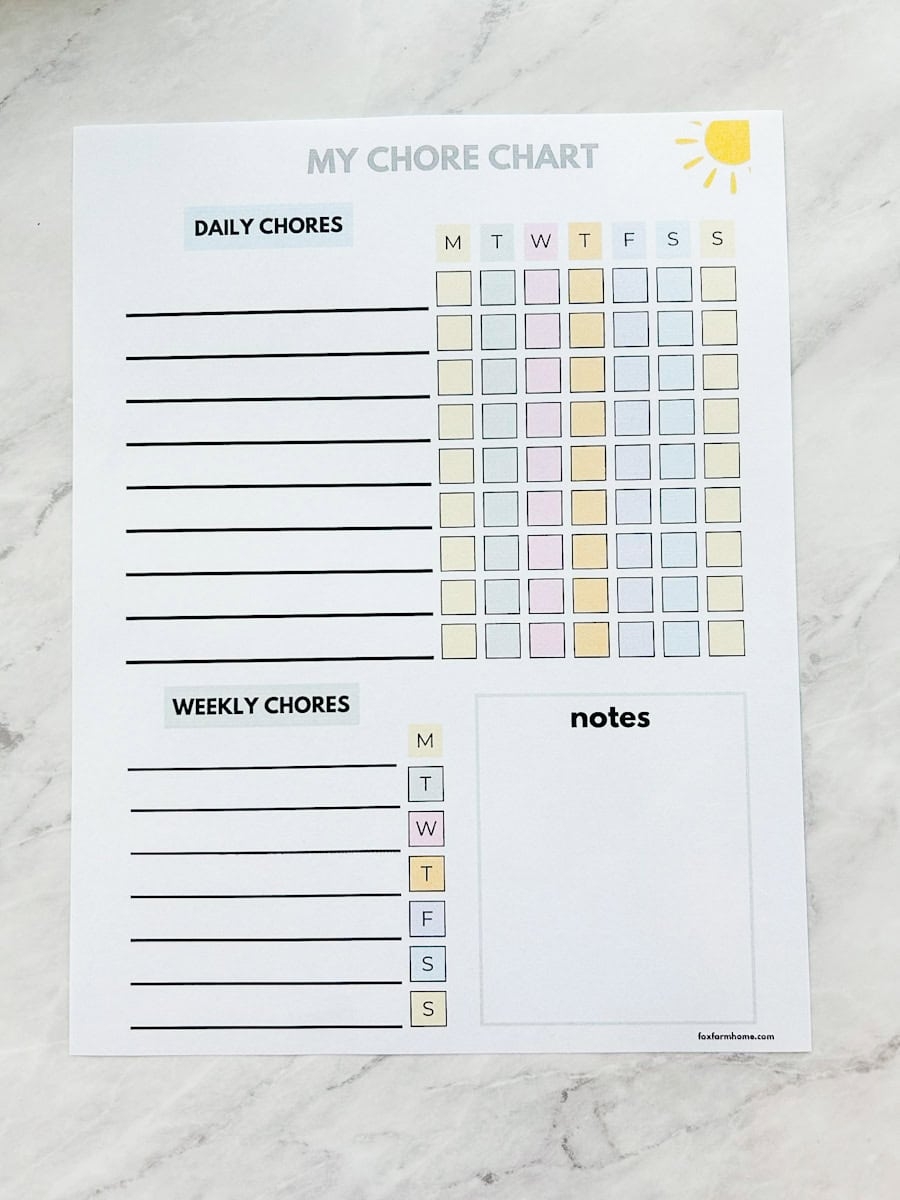 Daily And Weekly Chore Chart Printable
